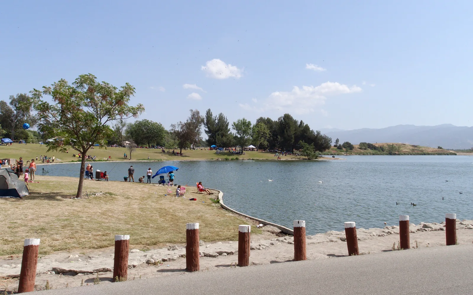Prado Regional Park lakefront with water features and natural landscape